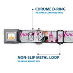Disney Princess Crown Full Color Golds Seatbelt Buckle Collar - Frozen Anna Castle Pose with Flowers and Script Grays/Pinks