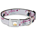 Load image into Gallery viewer, Disney Princess Crown Full Color Golds Seatbelt Buckle Collar - Frozen Anna Castle Pose with Flowers and Script Grays/Pinks