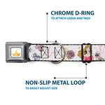 Disney Princess Crown Full Color Golds Seatbelt Buckle Collar - Sleeping Beauty Aurora Castle and Fairy Godmothers Pose with Script and Flowers White/Pinks