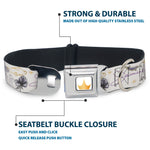 Disney Princess Crown Full Color Golds Seatbelt Buckle Collar - Aladdin Jasmine Palace Pose with Script and Flowers White/Purples