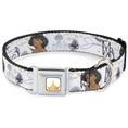 Load image into Gallery viewer, Disney Princess Crown Full Color Golds Seatbelt Buckle Collar - Aladdin Jasmine Palace Pose with Script and Flowers White/Purples