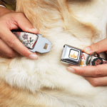 Disney Princess Crown Full Color Golds Seatbelt Buckle Collar - Moana with Pua and Hei Hei Sail Pose with Script and Flowers Beige/Orange