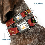 Disney Princess Crown Full Color Golds Seatbelt Buckle Collar - Mulan Gazebo Pose with Flowers and Script Red/Golds