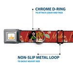 Disney Princess Crown Full Color Golds Seatbelt Buckle Collar - Mulan Gazebo Pose with Flowers and Script Red/Golds