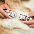 Load image into Gallery viewer, Disney Princess Crown Full Color Golds Seatbelt Buckle Collar - Pocahontas and Meeko Compass Pose with Script and Leaves Beige