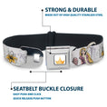 Load image into Gallery viewer, Disney Princess Crown Full Color Golds Seatbelt Buckle Collar - Rapunzel Castle and Pascual Pose with Script and Flowers White/Purples