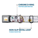 Disney Princess Crown Full Color Golds Seatbelt Buckle Collar - Rapunzel Castle and Pascual Pose with Script and Flowers White/Purples