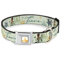 Load image into Gallery viewer, Disney Princess Crown Full Color Golds Seatbelt Buckle Collar - The Princess and the Frog Tiana Palace Pose with Script and Flowers Greens
