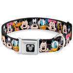 Mickey Silhouette Black Silver Seatbelt Buckle Collar - Classic Disney Character Faces Black