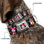 Mini Minnie Mouse Face CLOSE-UP Full Color Black Seatbelt Buckle Collar - Mini Minnie Expressions/Bows Black/Multi Color