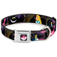 Load image into Gallery viewer, Cheshire Cat Face Full Color Black Seatbelt Buckle Collar - Alice & the Cheshire Cat Scenes