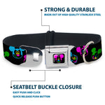 Mickey Mouse Face Full Color Black Multi Neon Seatbelt Buckle Collar - Mickey Mouse Expressions Scattered Black/Multi Neon