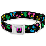 Mickey Mouse Face Full Color Black Multi Neon Seatbelt Buckle Collar - Mickey Mouse Expressions Scattered Black/Multi Neon