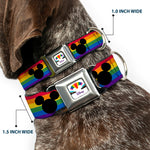DISNEY Mickey Mouse Pride Ears Icon Full Color White/Multi Color Seatbelt Buckle Collar - Mickey Mouse Ears Icon Rainbow Pride Flag