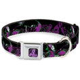 Load image into Gallery viewer, Dragon Maleficent Full Color Black Purple Seatbelt Buckle Collar - Maleficent & Diablo Black Roses/Purples