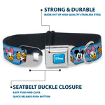 DISNEY Signature Full Color Blue/White Seatbelt Buckle Collar - Disney The Sensational Six Smiling Faces Stripe Blues
