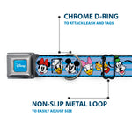 DISNEY Signature Full Color Blue/White Seatbelt Buckle Collar - Disney The Sensational Six Smiling Faces Stripe Blues