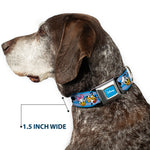DISNEY Signature Full Color Blue/White Seatbelt Buckle Collar - Disney The Sensational Six Smiling Faces Stripe Blues