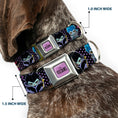 Load image into Gallery viewer, DISNEY VILLAINS Text Full Color Lavender/Black Seatbelt Buckle Collar - Disney 11-Sweet Chibi Villain Poses Polka Dot Black/Lavender
