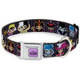 Load image into Gallery viewer, DISNEY VILLAINS Text Full Color Lavender/Black Seatbelt Buckle Collar - Disney 11-Sweet Chibi Villain Poses Polka Dot Black/Lavender