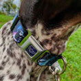 Load image into Gallery viewer, Space Ranger Logo Outline Full Color Blue/White Seatbelt Buckle Collar - Buzz Lightyear Poses Galaxy Blues