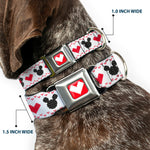 Disney Holiday Mickey and Minnie Mouse Heart Sweater Stitch Full Color Reds Seatbelt Buckle Collar - Disney Holiday Mickey and Minnie Mouse Heart Sweater Stitch White/Red/Black