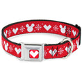 Load image into Gallery viewer, Disney Holiday Mickey Mouse Heart Sweater Stitch Full Color Red/White Seatbelt Buckle Collar - Disney Holiday Mickey Mouse Heart Sweater Stitch Red/White