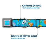 PIXAR Title Logo Full Color Blue/White Seatbelt Buckle Collar - Pixar Holiday Collection Easter Egg Characters Scattered Blue