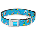 Load image into Gallery viewer, PIXAR Title Logo Full Color Blue/White Seatbelt Buckle Collar - Pixar Holiday Collection Easter Egg Characters Scattered Blue