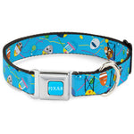 PIXAR Title Logo Full Color Blue/White Seatbelt Buckle Collar - Pixar Holiday Collection Easter Egg Characters Scattered Blue