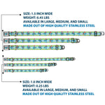 Lilo and Stitch Holiday Stitch and Scrump Pose Full Color Blue Seatbelt Buckle Collar - Lilo and Stitch Holiday Stitch and Scrump Poses Stripe Green/Blue