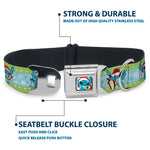 Lilo and Stitch Holiday Stitch and Scrump Pose Full Color Blue Seatbelt Buckle Collar - Lilo and Stitch Holiday Stitch and Scrump Poses Stripe Green/Blue