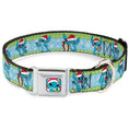 Load image into Gallery viewer, Lilo and Stitch Holiday Stitch and Scrump Pose Full Color Blue Seatbelt Buckle Collar - Lilo and Stitch Holiday Stitch and Scrump Poses Stripe Green/Blue