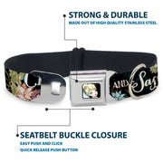 Tinker Bell Sketch Full Color Black Seatbelt Buckle Collar - Tinker Bell Floral Collage CLASSY AND SASSY