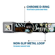 Tinker Bell Sketch Full Color Black Seatbelt Buckle Collar - Tinker Bell Floral Collage CLASSY AND SASSY