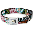 Load image into Gallery viewer, Tinker Bell Sketch Full Color Black Seatbelt Buckle Collar - Tinker Bell Floral Collage CLASSY AND SASSY