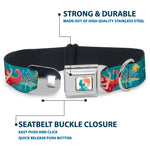 The Little Mermaid Ariel Silhouette Pose Full Color White/Multi Color Seatbelt Buckle Collar - The Little Mermaid Flounder and Sebastian Under the Sea Greens