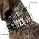 Tinker Bell Sketch Full Color Seatbelt Buckle Collar - Tinker Bell Poses/Sleeping Floral Collage