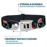 Tinker Bell Sketch Full Color Seatbelt Buckle Collar - Tinker Bell Poses/Sleeping Floral Collage