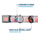 MOANA Title Logo Full Color Pinks Seatbelt Buckle Collar - Moana and Hei Hei Poses with Flowers Beige/Orange