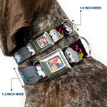 Floral Collage Full Color Multi Pastel Seatbelt Buckle Collar - Princess Silhouettes Dots Black/Purple/Gray/Multi Color
