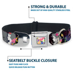 Floral Collage Full Color Multi Pastel Seatbelt Buckle Collar - Princess Silhouettes Dots Black/Purple/Gray/Multi Color