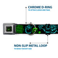 Load image into Gallery viewer, Monsters Eye Full Color Black/Neon Green Seatbelt Buckle Collar - Monsters Inc. Sully & Mike Poses/GRRRRR! Black/Turquoise/Green