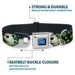 Monsters University Logo Full Color Blue White Seatbelt Buckle Collar - Mike Poses/Eyeballs Black/Greens
