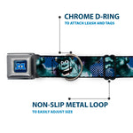 Monsters University Logo Full Color Blue White Seatbelt Buckle Collar - Sulley Scare Pose/Dots Blues/White