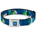 Load image into Gallery viewer, Monsters University Logo Full Color Blue White Seatbelt Buckle Collar - Monsters University Sulley & Mike Poses/Checkers Blue