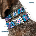 Lilo & Stitch Flower Full Color Blues/Pink Seatbelt Buckle Collar - Lilo & Stitch Stitch Flip Expressions Close-Up Blues/Pinks