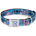 Load image into Gallery viewer, Lilo & Stitch Flower Full Color Blues/Pink Seatbelt Buckle Collar - Lilo & Stitch Stitch Flip Expressions Close-Up Blues/Pinks