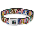 Load image into Gallery viewer, Princess Jewels Full Color Black/Multi Color Seatbelt Buckle Collar - Disney Princess Poses/Castle Blocks