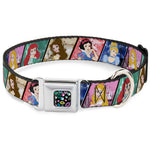 Princess Jewels Full Color Black/Multi Color Seatbelt Buckle Collar - Disney Princess Poses/Castle Blocks